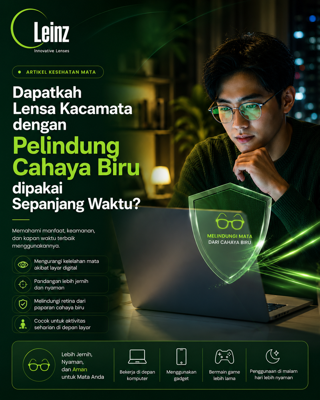 Dapatkah Lensa Kacamata dengan Pelindung Cahaya Biru dipakai Sepanjang Waktu?